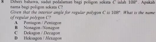 8 Diberi Bahawa Sudut Pedalaman Bagi Poligon Seka Gauthmath