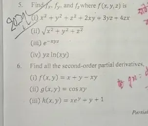 5 Find F X F Y And F 2 Where Fx Y Z 15 10 X2 Y2 Gauthmath